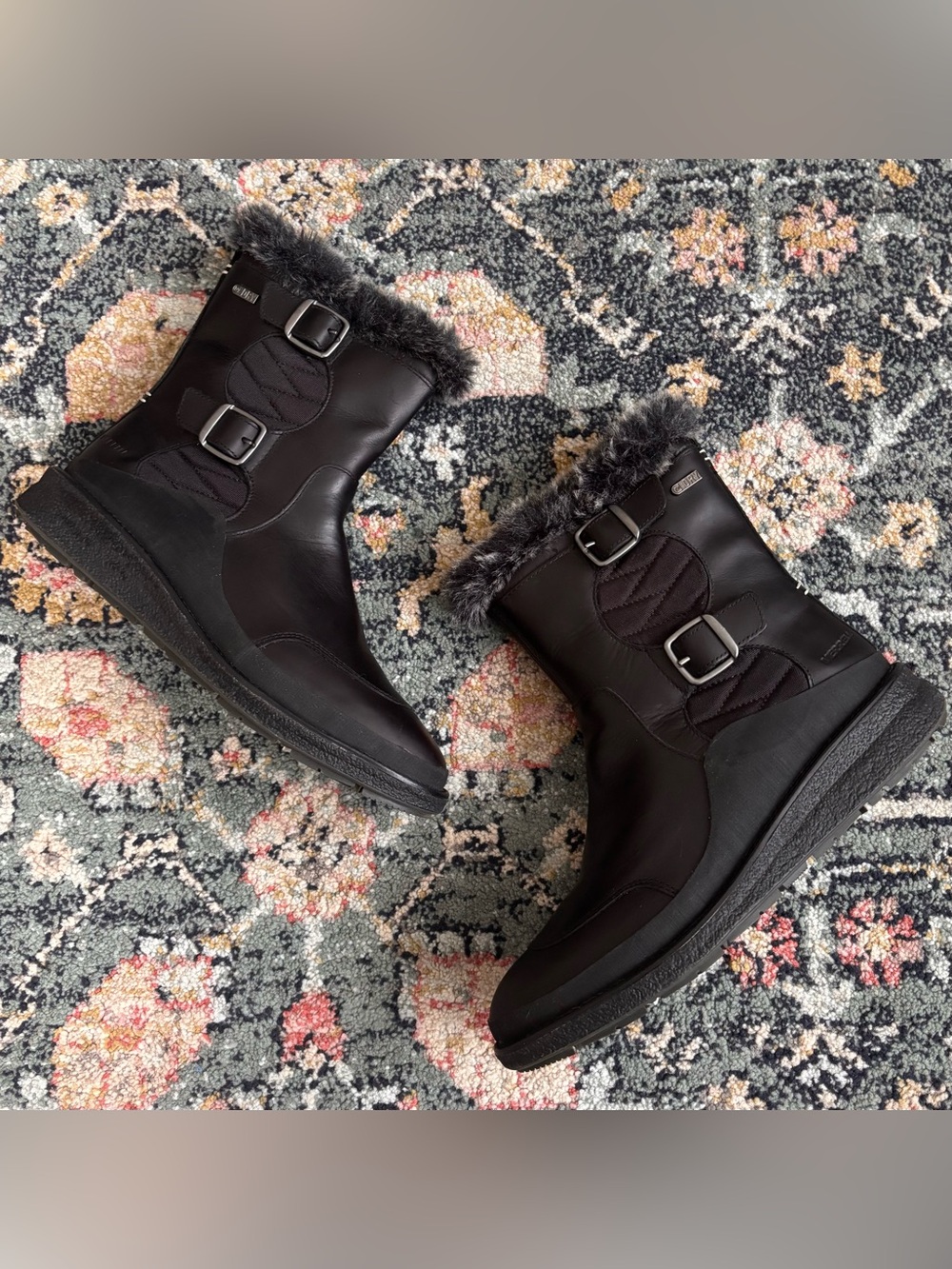 Merrell Tremblant Ezra Leather Side Zip Buckle Faux Fur Winter Boots Black Sz 8